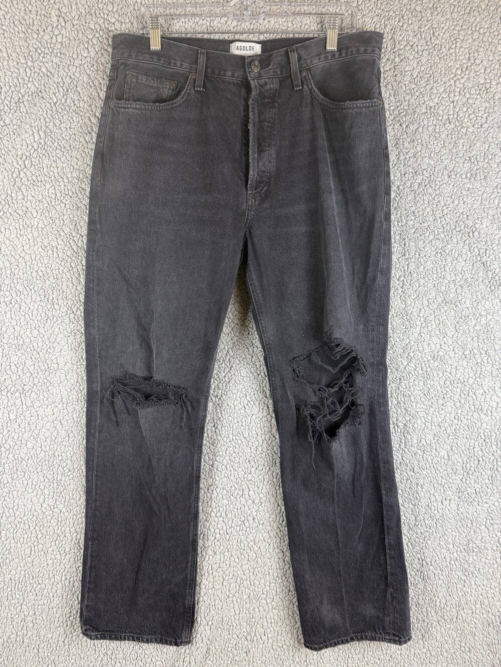 AGOLDE 90's Mid Rise Loose Fit Distressed Black Jeans Size 31 Button Fly